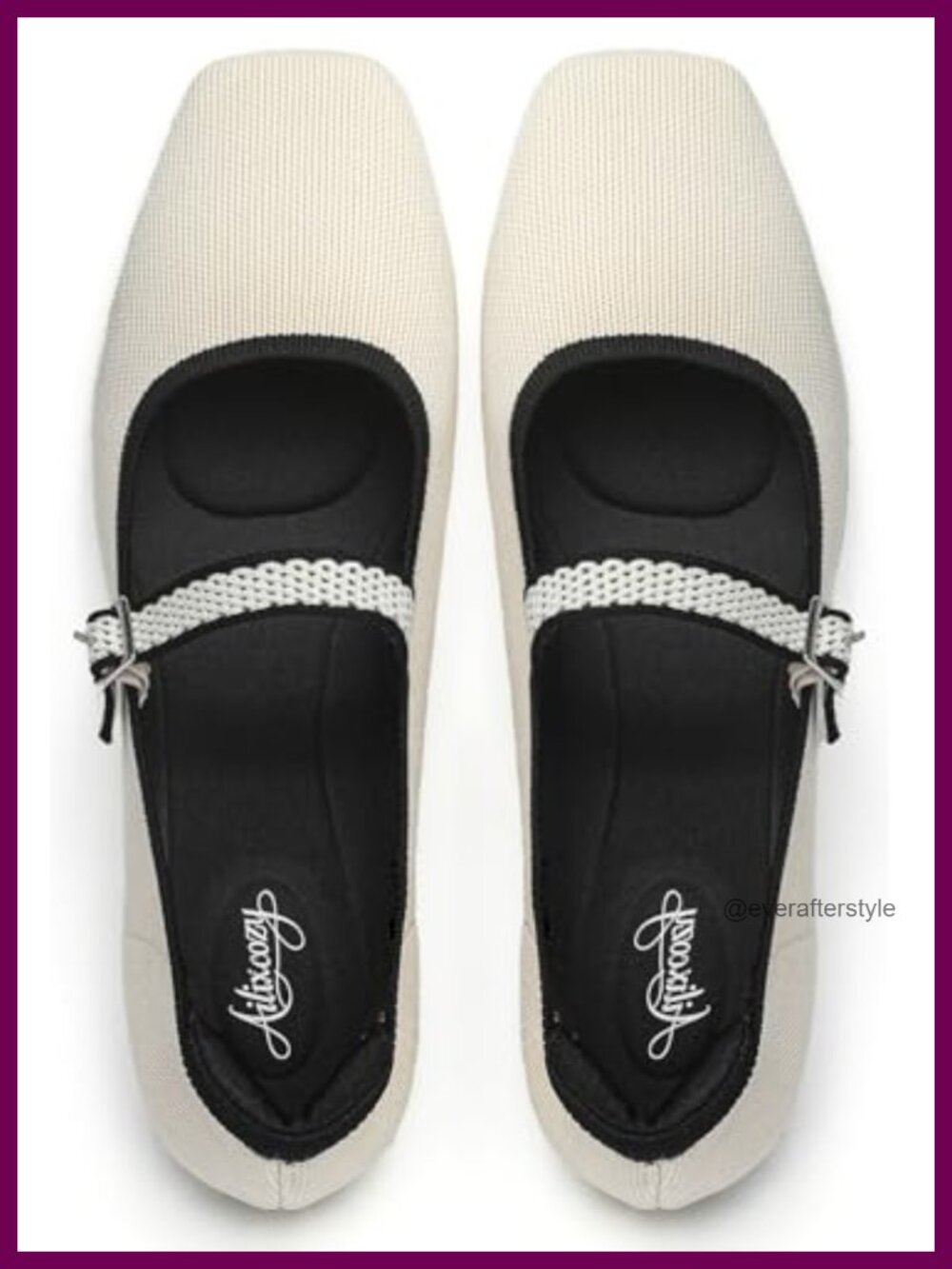 Mary Jane Ballet Flats Square Toe Adjustable Strap Knit Washable Arch Support